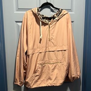 Main Strip - Women’s 2XL wind breaker - rose gold/pink and leopard hood